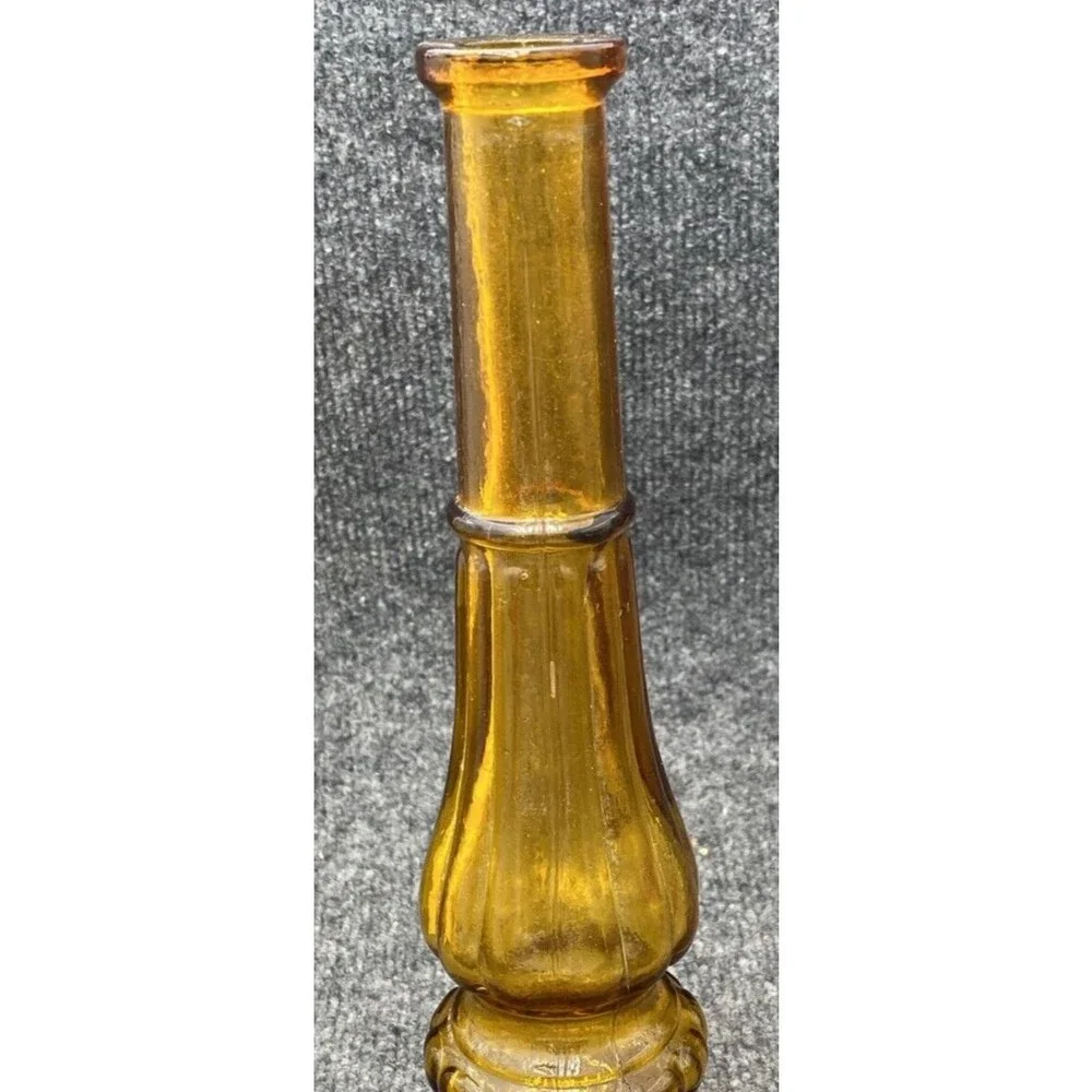 Vintage Empoli Italy Amber Glass Candlestick Holder Column Bud Vase MCM 12